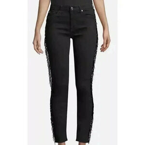 7 for All Mankind Jeans Blair‎ Women's 25 Beaded Fringe Ankle Skinny Black Denim